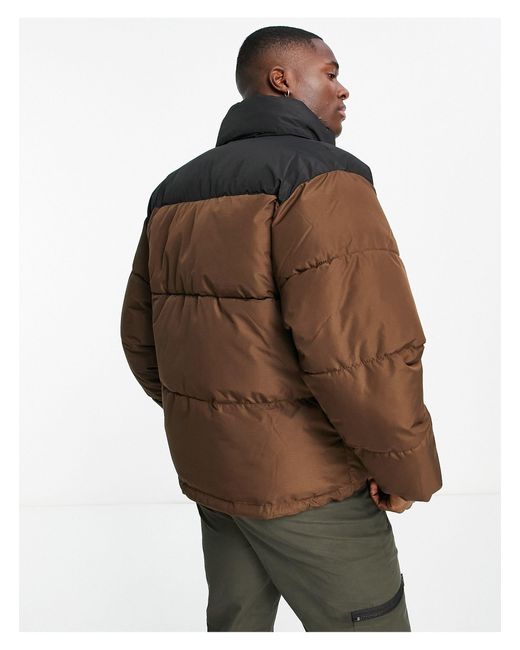 Pull&Bear Brown Puffer Jacket With Contrast Detail for men