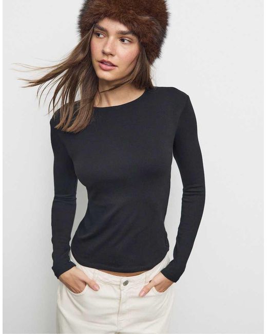 Stradivarius Blue Long Sleeve Basic T-shirt