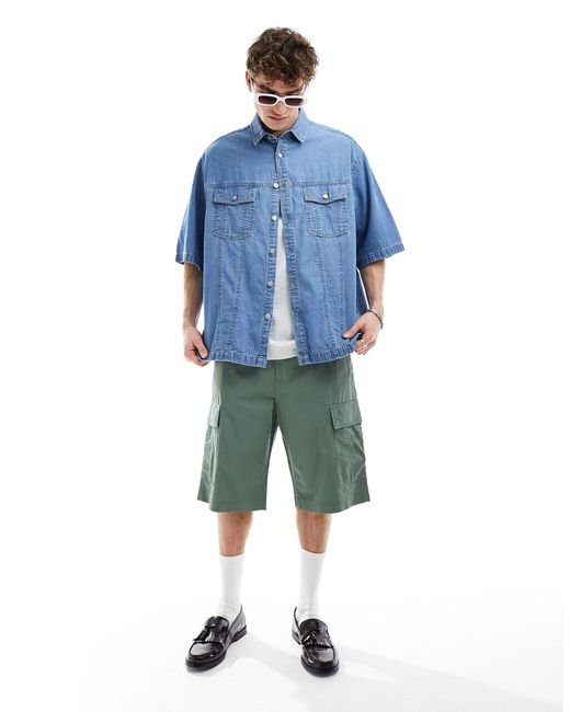 ASOS Blue Short Sleeve Oversized Denim Shirt for men