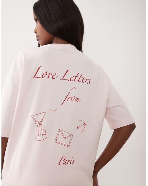 Gina Tricot Oversized T-Shirt Met Korte Mouwen En 'Love Letters From Paris'-Print in het Pink