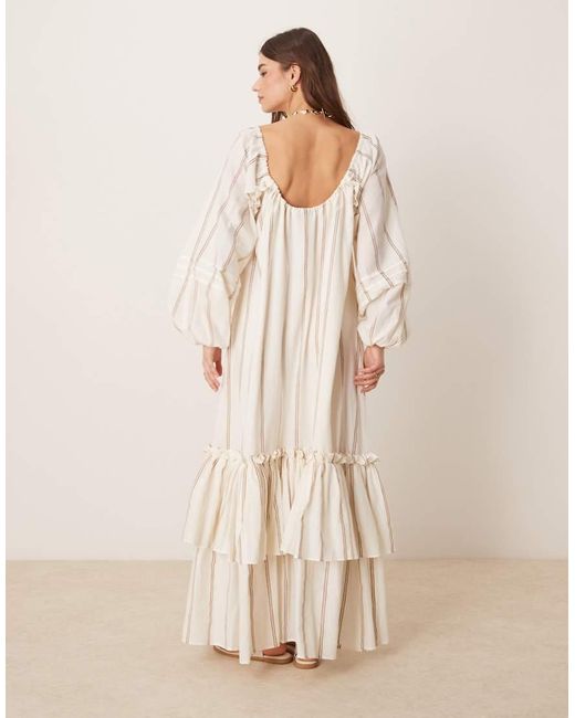 ASOS Natural Maxi Dress With Ruched Channel Neckline And Tiered Hem