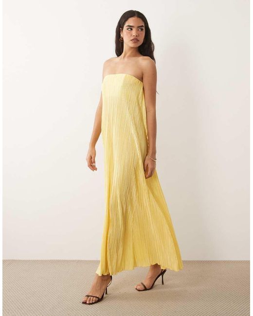 ASOS Natural Plisse Bandeau Trapeze Midi Dress
