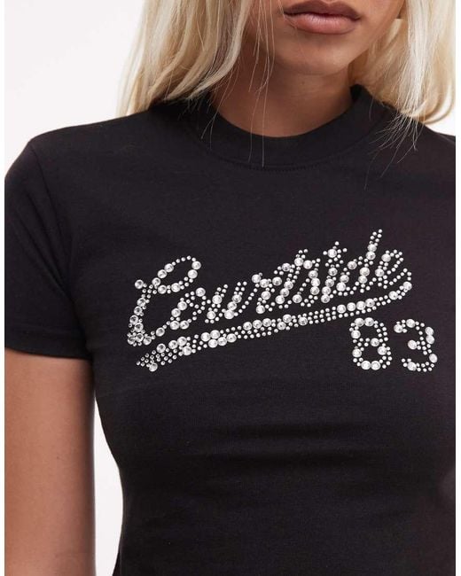 Courtside Black Embellished Logo Baby Tee