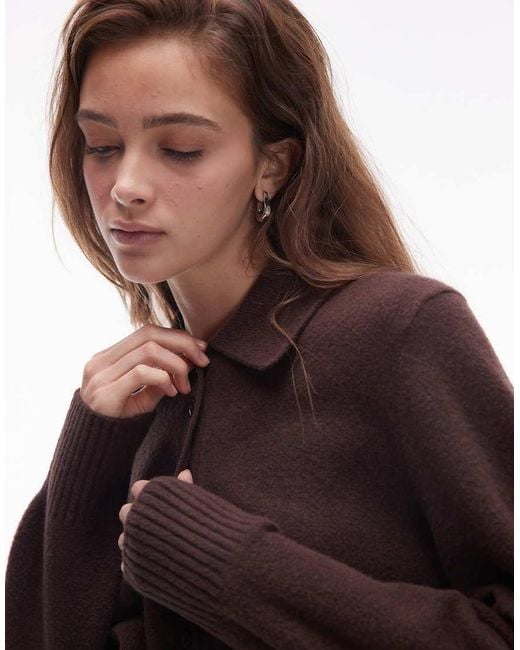 & Other Stories Brown Knit Cardigan With Collar And Button Front