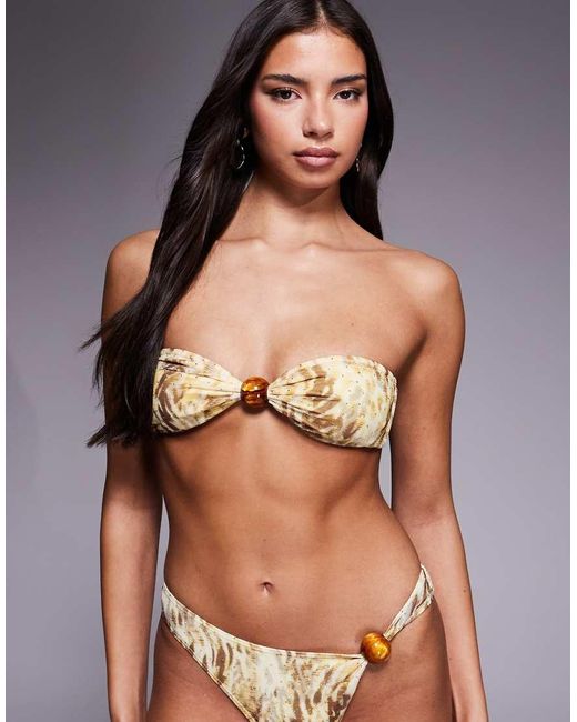 South Beach Green Abstract Print Bandeau Bikini Top