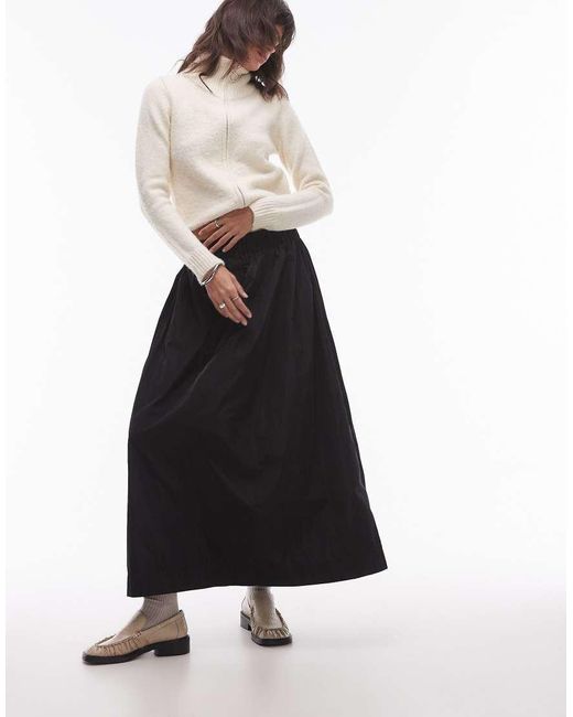 TOPSHOP White Techy Full Skirt With Ruched Waist