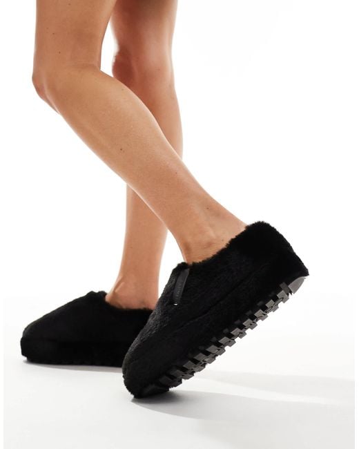 Calvin Klein Black Fur Mule Slippers
