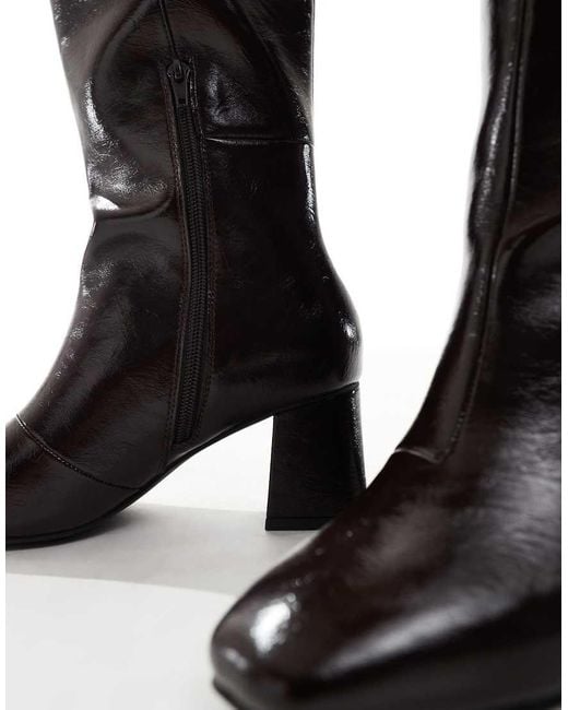 London Rebel Brown Nova Block Heeled Knee Boots