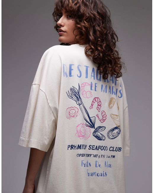T-shirt oversize à imprimé huîtres - écru TOPSHOP en coloris Gray
