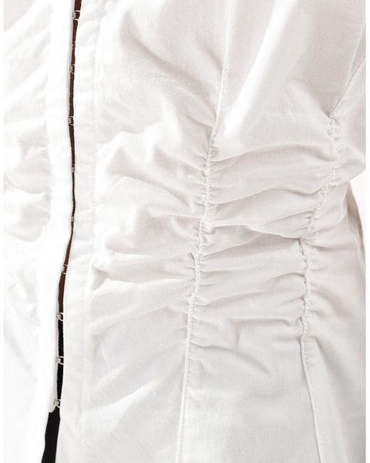 Weekday White Sleeveless Blouse Top With V Neck And Hook And Bar Corset Waist Detail
