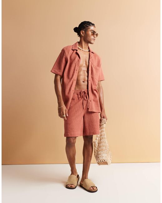 South Beach Orange Revere Knitted Beach Shirt for men