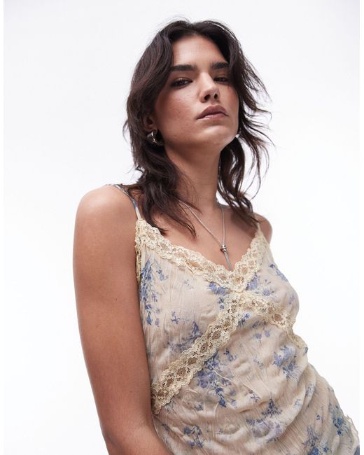 TOPSHOP Brown Ditsy Floral Lace Mix Cami