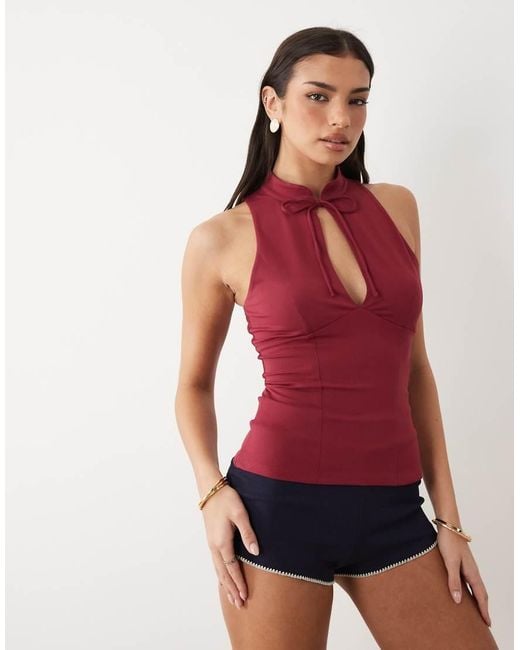Gina Tricot Red Keyhole Top