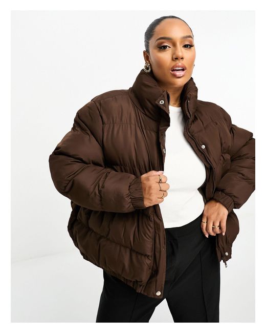 Brave Soul Brown Plus Slay Puffer Jacket