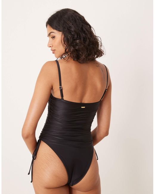 Tala Brown Ruched Adjustable Tie Side Shaping Swimsuit