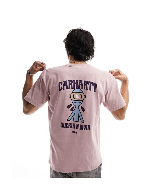 T-shirt con stampa duckin sul retro di Carhartt in Pink da Uomo