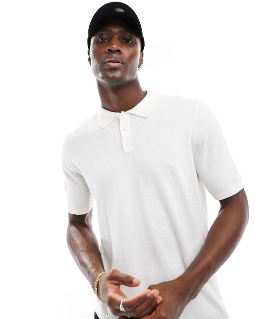 ASOS White Lightweight Knitted Cotton Polo for men