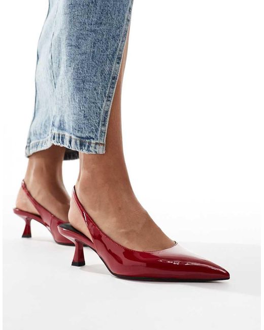 ASOS Red Stroll Slingback Mid Heeled Shoes