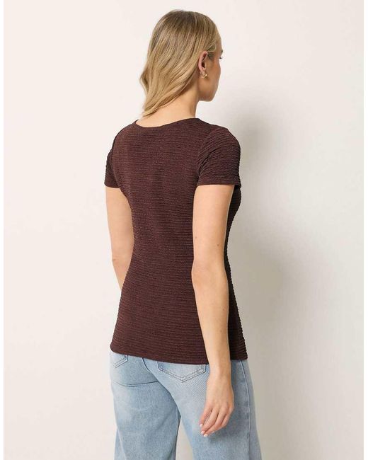 Long Tall Sally Brown Textured Slash Neck Top