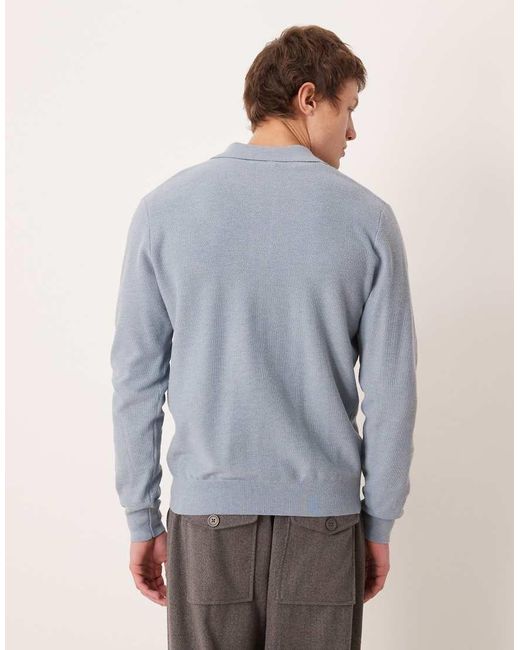 Mango Blue Cotton Mix Knit Polo Top for men