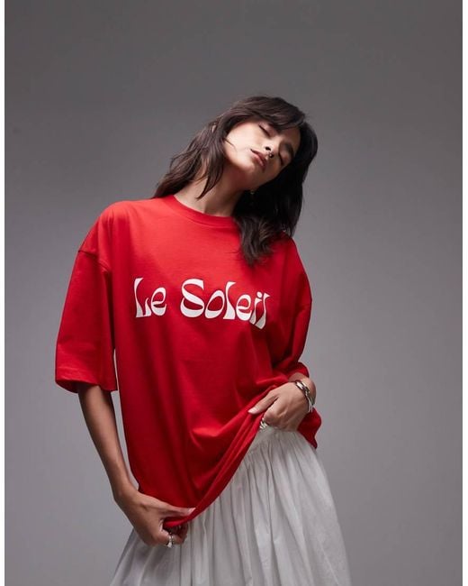 TOPSHOP Red Oversized Graphic Le Soleil T-shirt