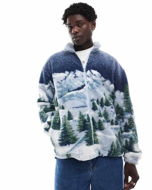Levi's Jacquard Alpine Peaks Print Sherpa Full Zip Jacket in Blue for ...