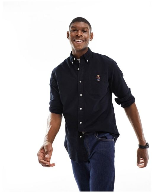 Polo Ralph Lauren Bear Logo Custom Fit Brushed Oxford Shirt in Blue for Men  | Lyst Canada