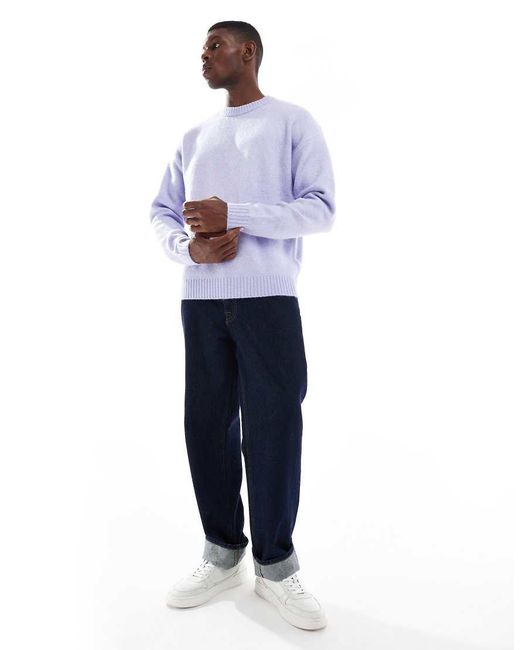 Jack & Jones Purple Oversized Fluffy Crew Neck Jumper for men