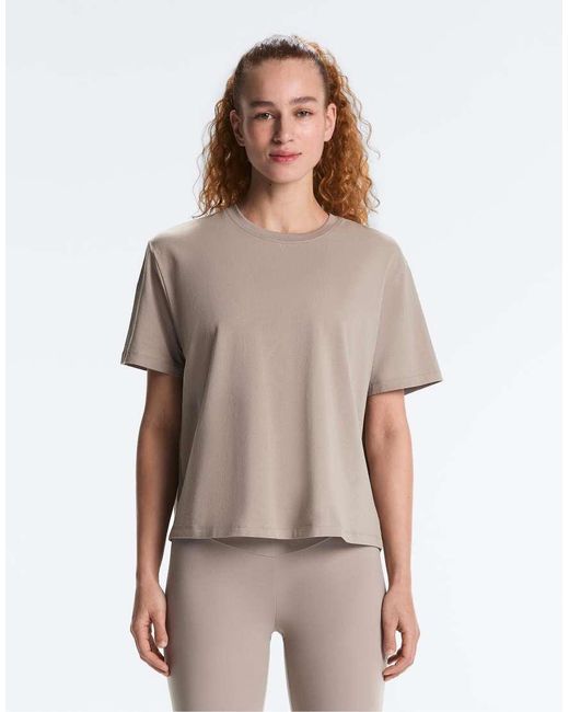 Oysho Brown Boxy Short Sleeve Cotton Blend T-Shirt