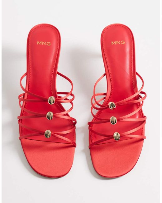 Mango Red Hardware Detail Strappy Heeled Sandal