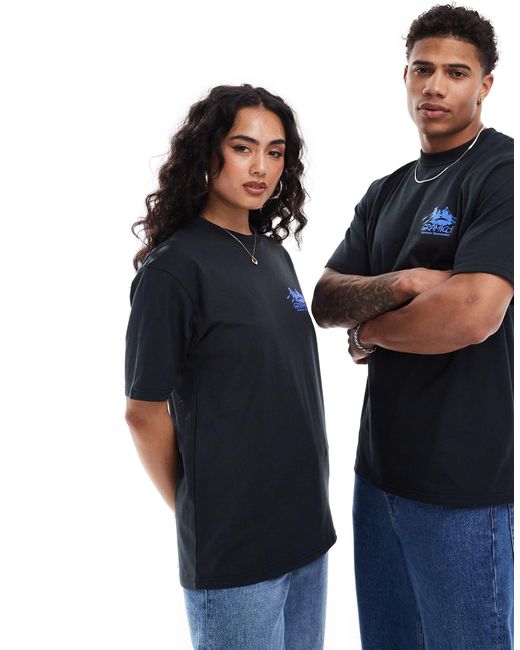 Camiseta negra unisex con estampado gráfico Gramicci de color Blue