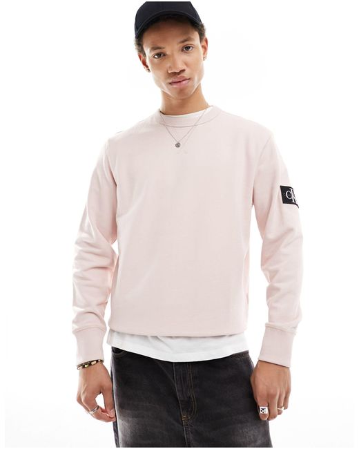 Sudadera rosa sepia con cuello redondo y parche Calvin Klein de hombre de color White