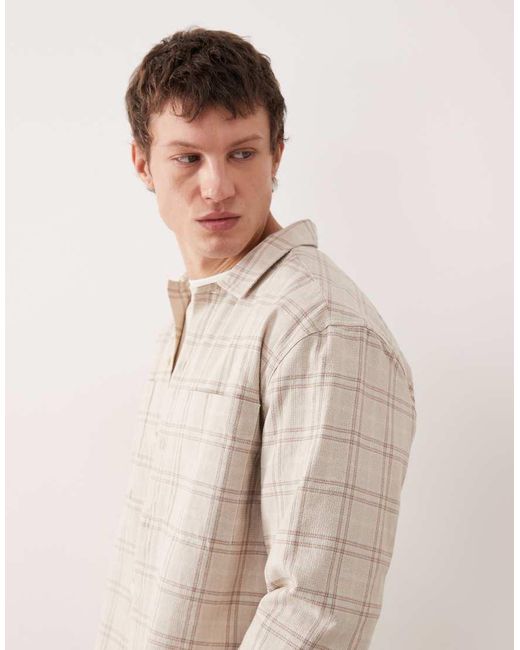 ASOS Natural Textured Plaid Overshirt for men