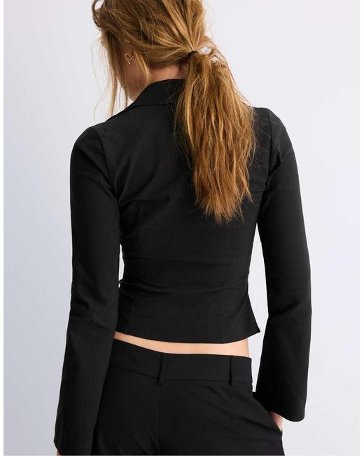 Stradivarius Black V-neck Gathered Shirt
