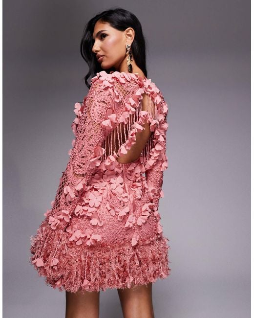 strapless open back dress Candy Pink Rose Border Godet Dress → Juliet Dunn London main image 0