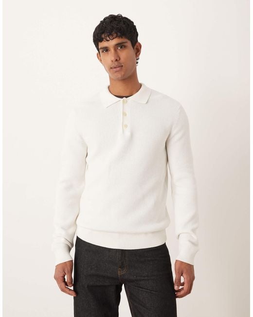 SELECTED White 100% Cotton Knitted Polo for men