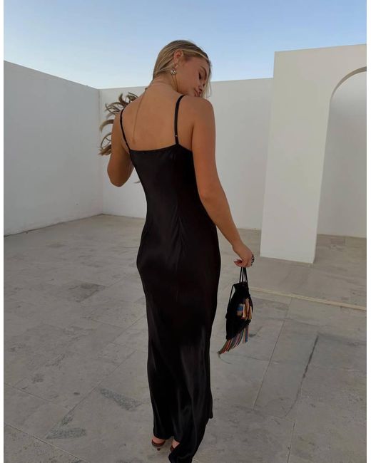 Never Fully Dressed Black Satin Embellished Banana Slip Maxi Dress