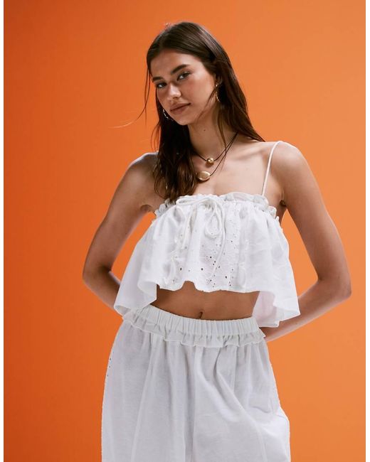 Mono Largo Blanco De Pernera Barrel Con Diseño A Capas Y Detalles De Encaje De ASOS de color Orange