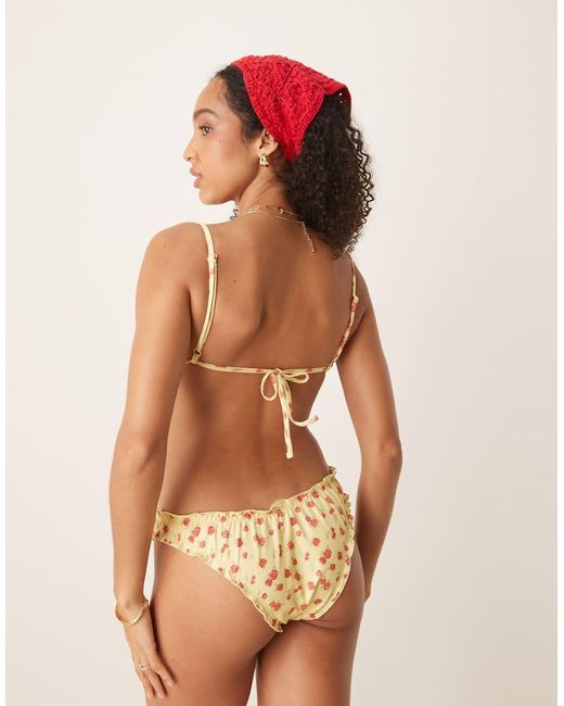 ASOS Brown Cherry Rose Scrunch Triangle Bikini Top