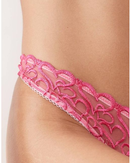 Wild Lovers Pink Heart Mesh Thong