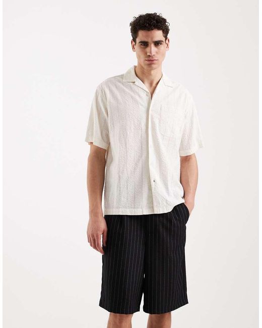 Redefined Rebel White Cristiano baggy Fit Pinstripe Shorts for men