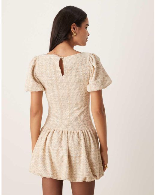 ASOS Natural Boucle Puffball Mini Dress