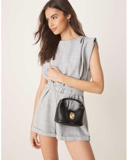 Calvin Klein Gray Premium Leather Mini Cross Body Bag