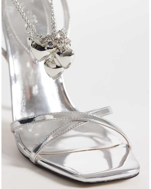 Kaiia White Exclusive 00s Strappy Heart Chain Detail Heeled Sandals