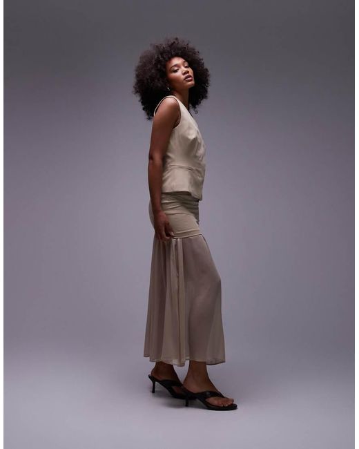 Falda Larga De Corte Sartorial Con Capa De Chifón De (Parte De Un Conjunto)-Neutro ASOS de color Natural