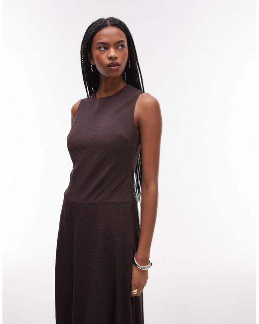 Mango Midi Dress With Soft Bubble Hem in Brown