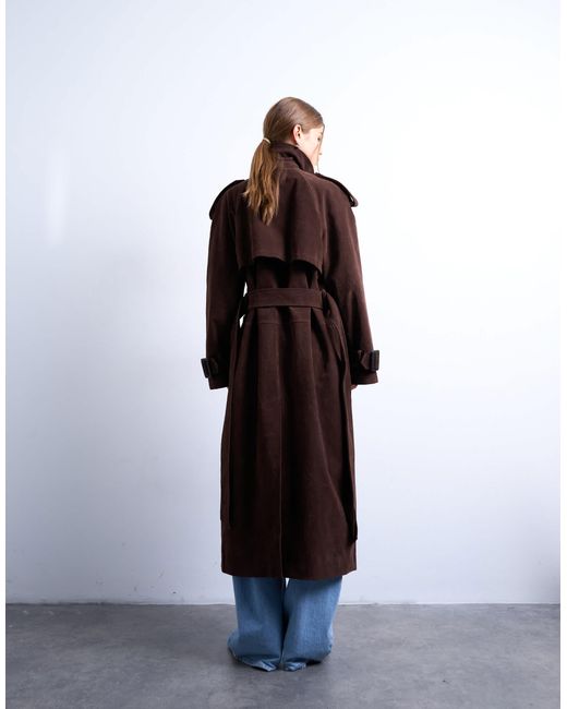 TOPSHOP Blue – longline-trenchcoat aus wildlederimitat