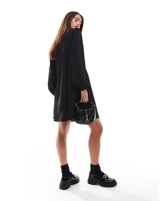 Vero Moda Black V-neck Smock Mini Dress With Puff Sleeves