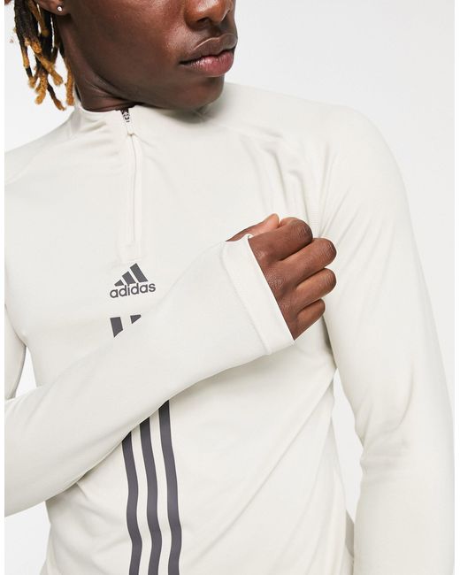 adidas Originals Adidas Training Alpha Strength 3 Stripe 1/4 Zip Sweat in  Natural for Men | Lyst Australia