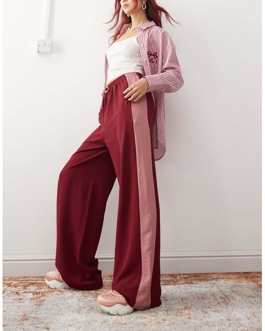 Reclaimed Vintage Red Wide Leg Trouser With Side Contrast Panel
